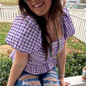 Puffy Sleeve Purple and White crop blouse